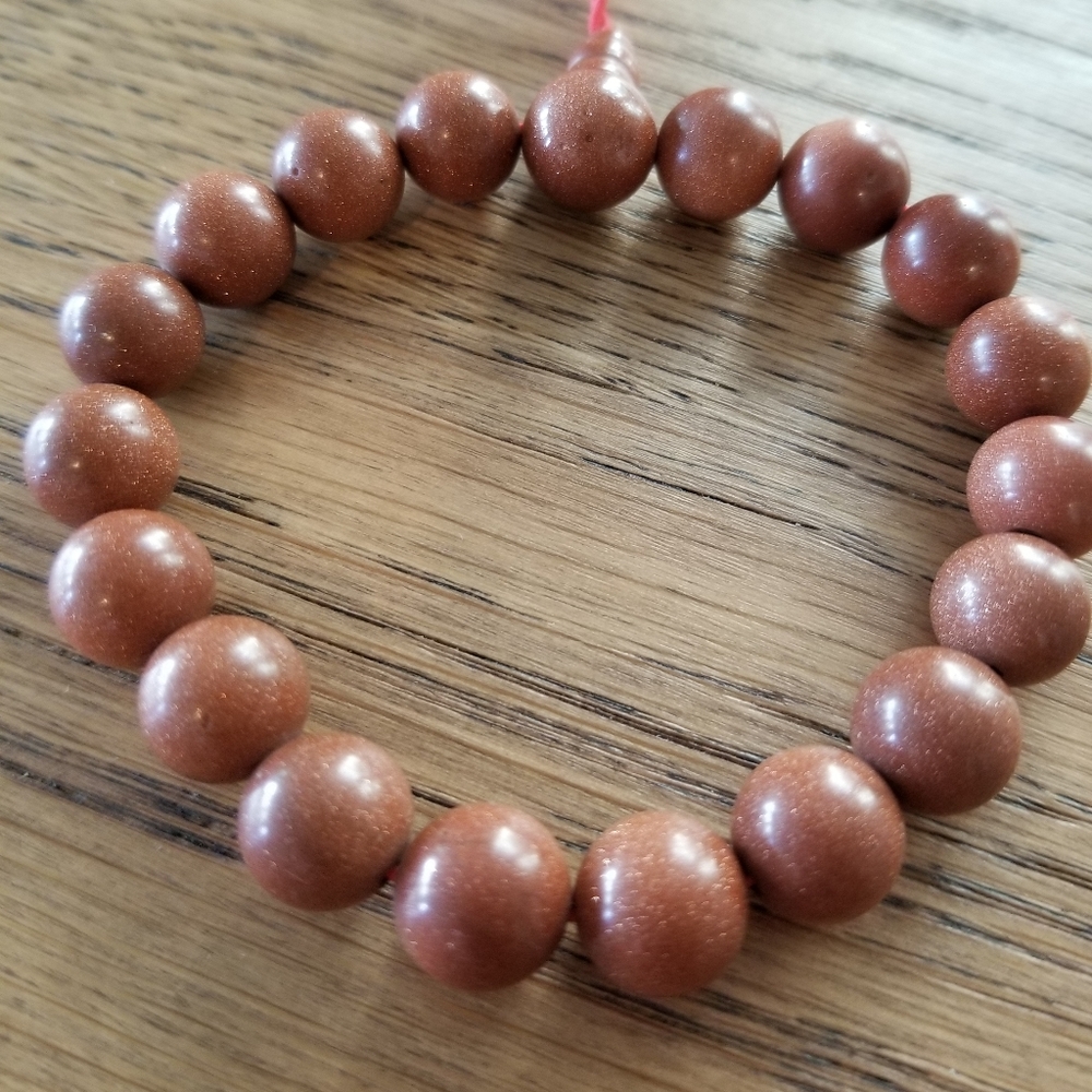 Genuine Goldstone Stretchy Bracelet on Red Cord